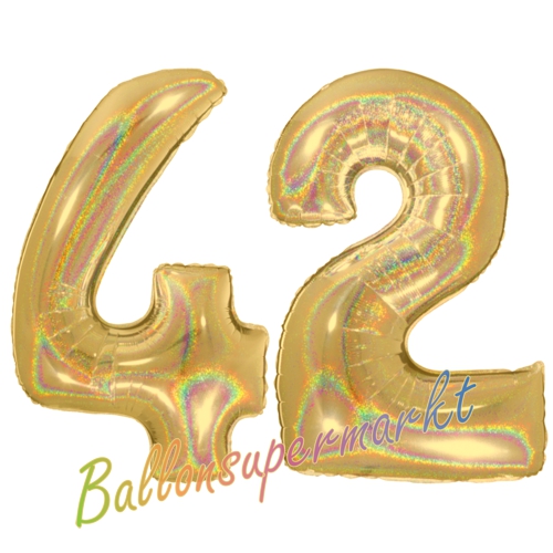 Folienballons-Zahlen-42-holografisch-Gold-Luftballons-Geschenk-42.-Geburtstag-Jubilaeum-Firmenveranstaltung