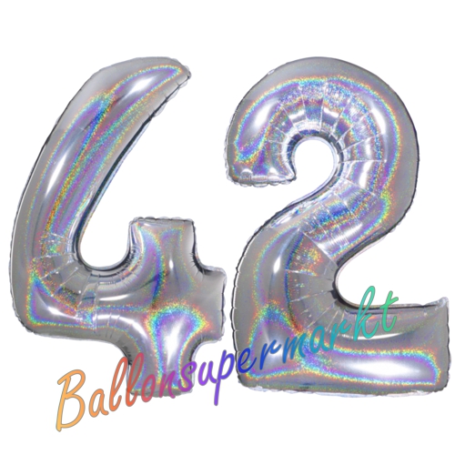 Folienballons-Zahlen-42-holografisch-Silber-Luftballons-Geschenk-42.-Geburtstag-Jubilaeum-Firmenveranstaltung