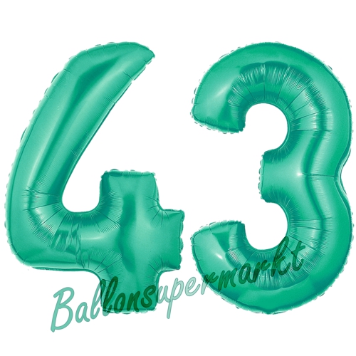 Folienballons-Zahlen-43-Aquamarin-Luftballons-Geschenk-43.-Geburtstag-Jubilaeum-Firmenveranstaltung