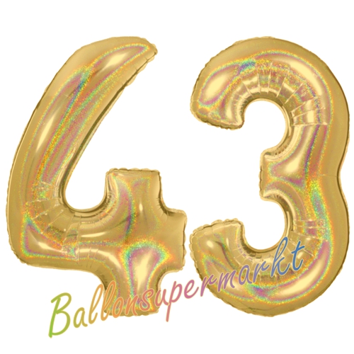 Folienballons-Zahlen-43-holografisch-Gold-Luftballons-Geschenk-43.-Geburtstag-Jubilaeum-Firmenveranstaltung