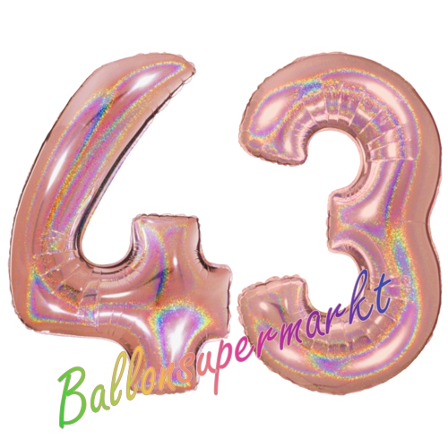Folienballons-Zahlen-43-holografisch-Rosegold-Luftballons-Geschenk-43.-Geburtstag-Jubilaeum-Firmenveranstaltung