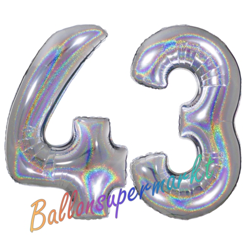 Folienballons-Zahlen-43-holografisch-Silber-Luftballons-Geschenk-43.-Geburtstag-Jubilaeum-Firmenveranstaltung