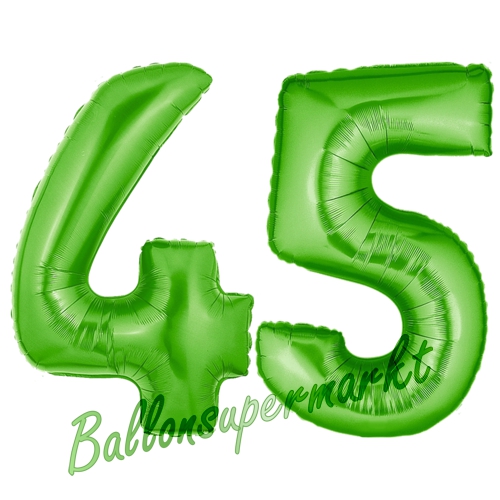 Folienballons-Zahlen-45-Gruen-Luftballons-Geschenk-45.-Geburtstag-Jubilaeum-Firmenveranstaltung