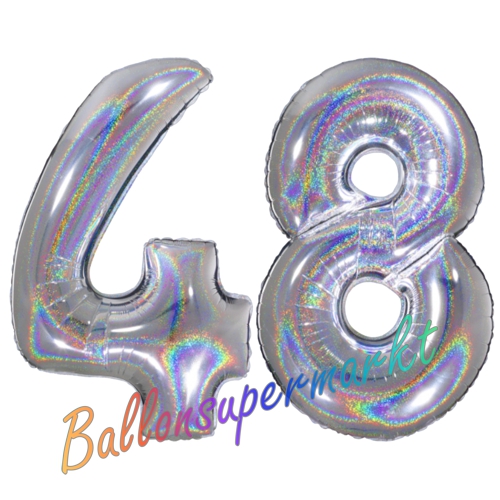 Folienballons-Zahlen-48-holografisch-Silber-Luftballons-Geschenk-48.-Geburtstag-Jubilaeum-Firmenveranstaltung