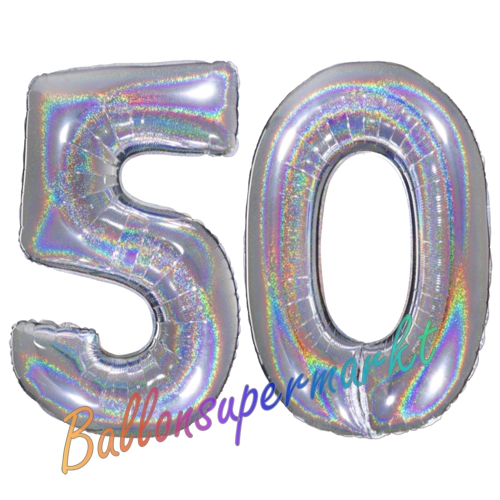 Folienballons-Zahlen-50-holografisch-Silber-Luftballons-Geschenk-50.-Geburtstag-Jubilaeum-Firmenveranstaltung