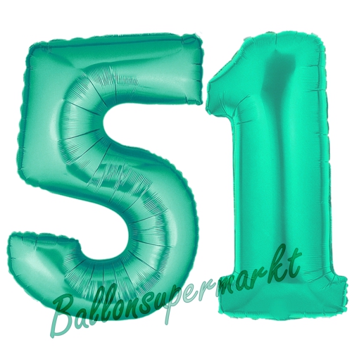 Folienballons-Zahlen-51-Aquamarin-Luftballons-Geschenk-51.-Geburtstag-Jubilaeum-Firmenveranstaltung