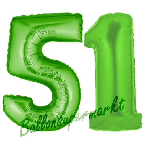 Folienballons-Zahlen-51-Gruen-Luftballons-Geschenk-51.-Geburtstag-Jubilaeum-Firmenveranstaltung