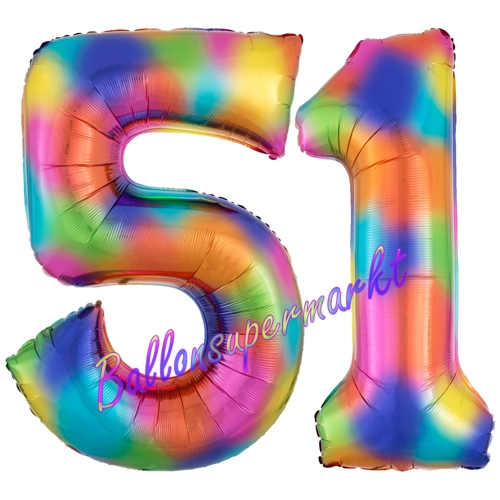 Folienballons-Zahlen-51-Regenbogen-Luftballons-Geschenk-51.-Geburtstag-Jubilaeum-Firmenveranstaltung