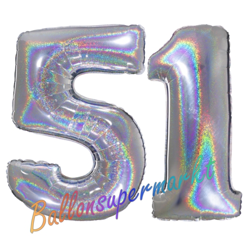 Folienballons-Zahlen-51-holografisch-Silber-Luftballons-Geschenk-51.-Geburtstag-Jubilaeum-Firmenveranstaltung