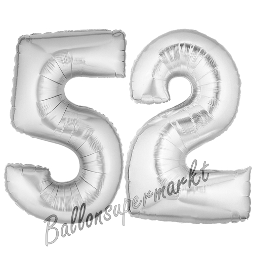 Folienballons-Zahlen-52-Silber-Luftballons-Geschenk-52.-Geburtstag-Jubilaeum-Firmenveranstaltung