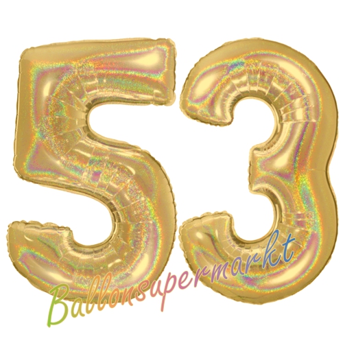 Folienballons-Zahlen-53-holografisch-Gold-Luftballons-Geschenk-53.-Geburtstag-Jubilaeum-Firmenveranstaltung