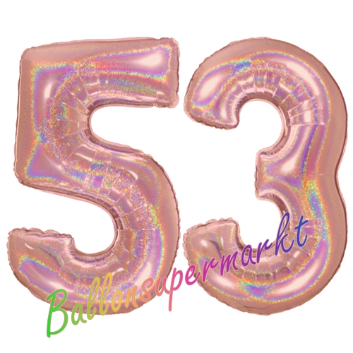 Folienballons-Zahlen-53-holografisch-Rosegold-Luftballons-Geschenk-53.-Geburtstag-Jubilaeum-Firmenveranstaltung