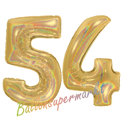 Folienballons-Zahlen-54-holografisch-Gold-Luftballons-Geschenk-54.-Geburtstag-Jubilaeum-Firmenveranstaltung
