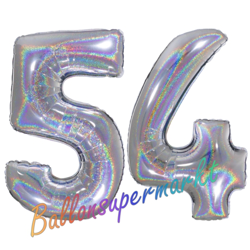 Folienballons-Zahlen-54-holografisch-Silber-Luftballons-Geschenk-54.-Geburtstag-Jubilaeum-Firmenveranstaltung