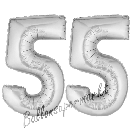 Folienballons-Zahlen-55-Silber-Luftballons-Geschenk-55.-Geburtstag-Jubilaeum-Firmenveranstaltung