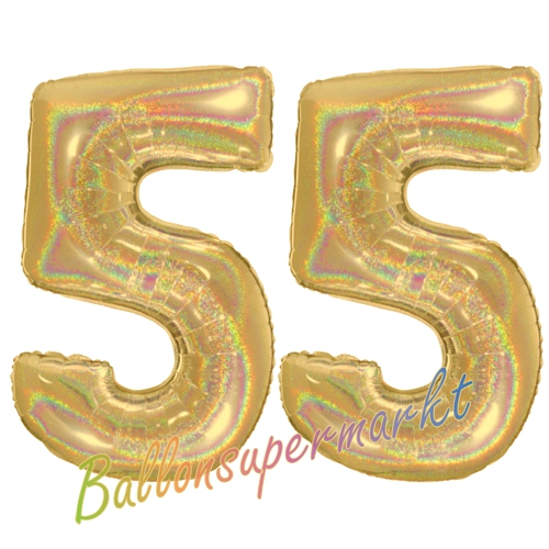 Folienballons-Zahlen-55-holografisch-Gold-Luftballons-Geschenk-55.-Geburtstag-Jubilaeum-Firmenveranstaltung