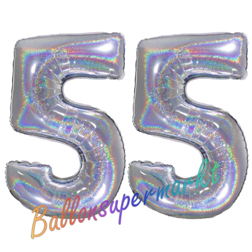 Folienballons-Zahlen-55-holografisch-Silber-Luftballons-Geschenk-55.-Geburtstag-Jubilaeum-Firmenveranstaltung
