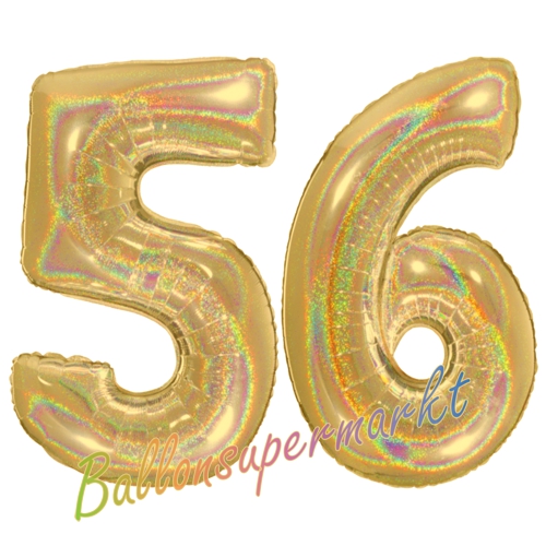 Folienballons-Zahlen-56-holografisch-Gold-Luftballons-Geschenk-56.-Geburtstag-Jubilaeum-Firmenveranstaltung