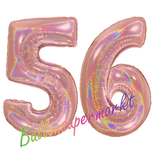 Folienballons-Zahlen-56-holografisch-Rosegold-Luftballons-Geschenk-56.-Geburtstag-Jubilaeum-Firmenveranstaltung