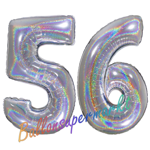 Folienballons-Zahlen-56-holografisch-Silber-Luftballons-Geschenk-56.-Geburtstag-Jubilaeum-Firmenveranstaltung