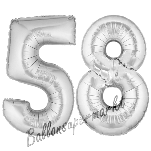 Folienballons-Zahlen-58-Silber-Luftballons-Geschenk-58.-Geburtstag-Jubilaeum-Firmenveranstaltung