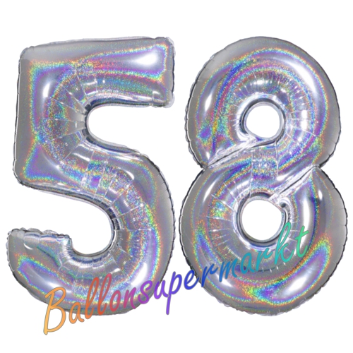Folienballons-Zahlen-58-holografisch-Silber-Luftballons-Geschenk-58.-Geburtstag-Jubilaeum-Firmenveranstaltung