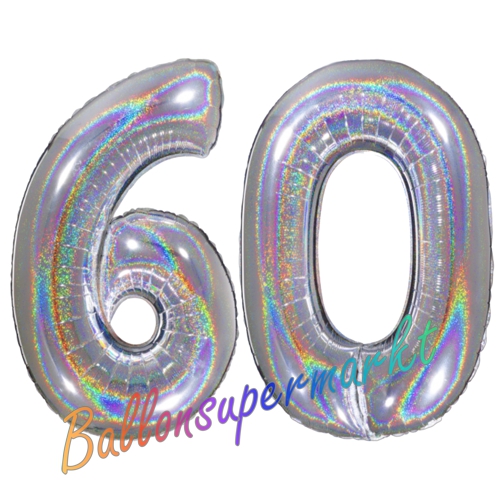 Folienballons-Zahlen-60-holografisch-Silber-Luftballons-Geschenk-60.-Geburtstag-Jubilaeum-Firmenveranstaltung