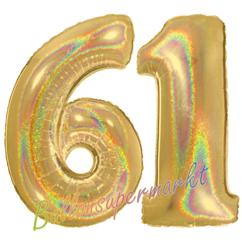 Folienballons-Zahlen-61-holografisch-Gold-Luftballons-Geschenk-61.-Geburtstag-Jubilaeum-Firmenveranstaltung