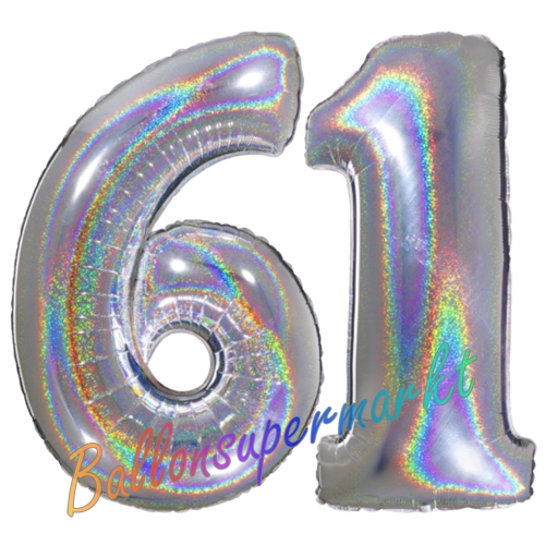 Folienballons-Zahlen-61-holografisch-Silber-Luftballons-Geschenk-61.-Geburtstag-Jubilaeum-Firmenveranstaltung