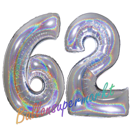 Folienballons-Zahlen-62-holografisch-Silber-Luftballons-Geschenk-62.-Geburtstag-Jubilaeum-Firmenveranstaltung