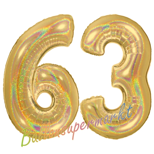 Folienballons-Zahlen-63-holografisch-Gold-Luftballons-Geschenk-63.-Geburtstag-Jubilaeum-Firmenveranstaltung