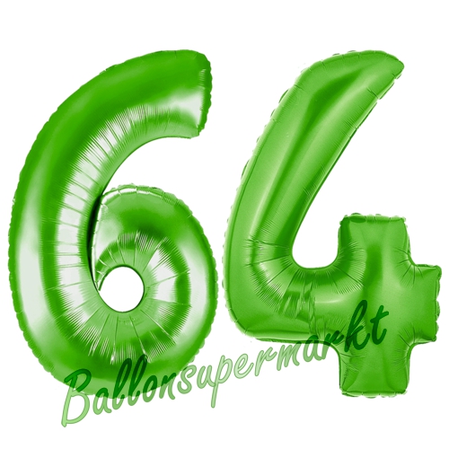 Folienballons-Zahlen-64-Gruen-Luftballons-Geschenk-64.-Geburtstag-Jubilaeum-Firmenveranstaltung