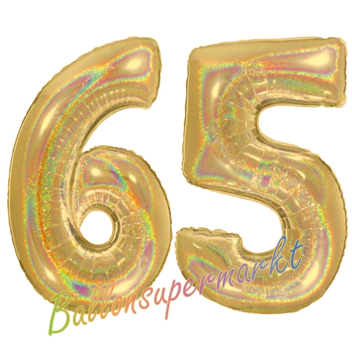 Folienballons-Zahlen-65-holografisch-Gold-Luftballons-Geschenk-65.-Geburtstag-Jubilaeum-Firmenveranstaltung