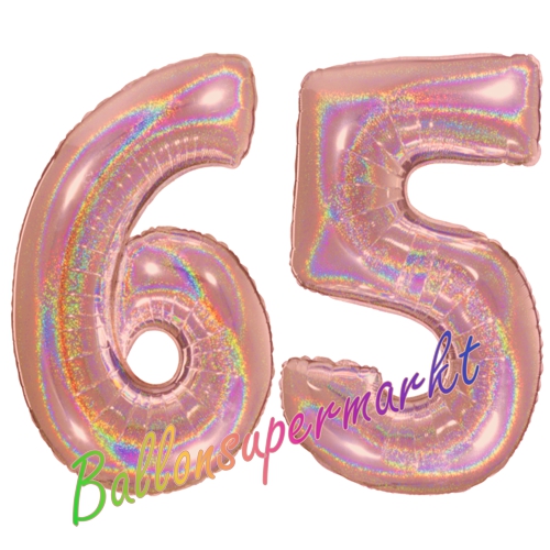 Folienballons-Zahlen-65-holografisch-Rosegold-Luftballons-Geschenk-65.-Geburtstag-Jubilaeum-Firmenveranstaltung