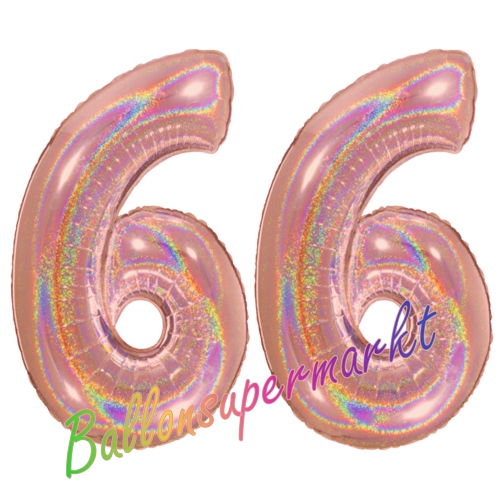 Folienballons-Zahlen-66-holografisch-Rosegold-Luftballons-Geschenk-66.-Geburtstag-Jubilaeum-Firmenveranstaltung