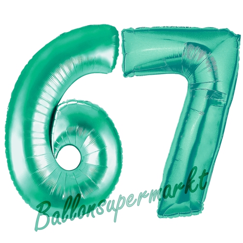 Folienballons-Zahlen-67-Aquamarin-Luftballons-Geschenk-67.-Geburtstag-Jubilaeum-Firmenveranstaltung