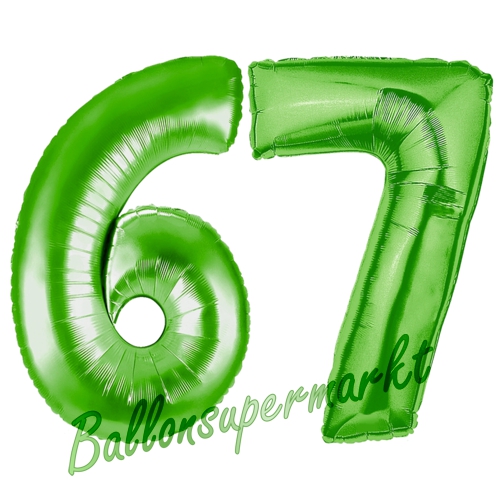 Folienballons-Zahlen-67-Gruen-Luftballons-Geschenk-67.-Geburtstag-Jubilaeum-Firmenveranstaltung