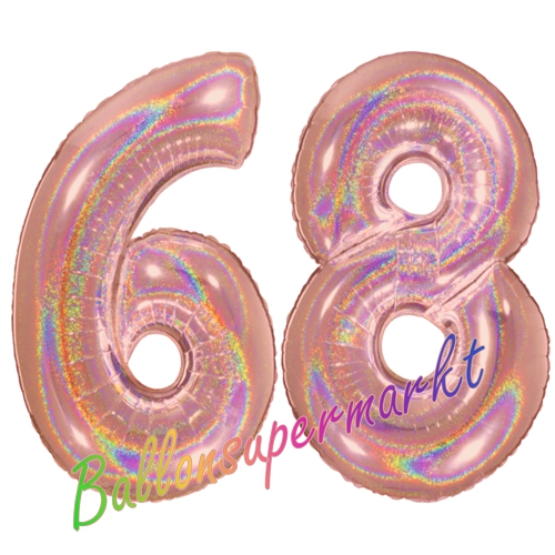 Folienballons-Zahlen-68-holografisch-Rosegold-Luftballons-Geschenk-68.-Geburtstag-Jubilaeum-Firmenveranstaltung