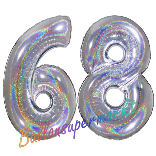 Folienballons-Zahlen-68-holografisch-Silber-Luftballons-Geschenk-68.-Geburtstag-Jubilaeum-Firmenveranstaltung