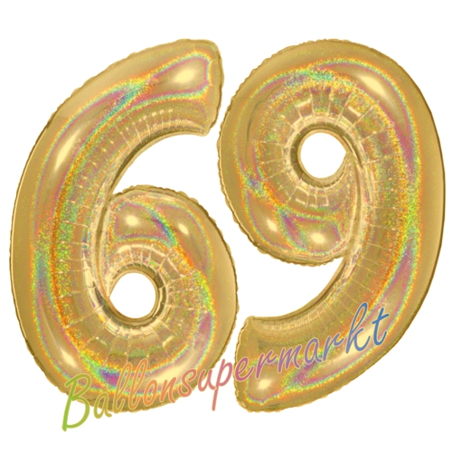 Folienballons-Zahlen-69-holografisch-Gold-Luftballons-Geschenk-69.-Geburtstag-Jubilaeum-Firmenveranstaltung