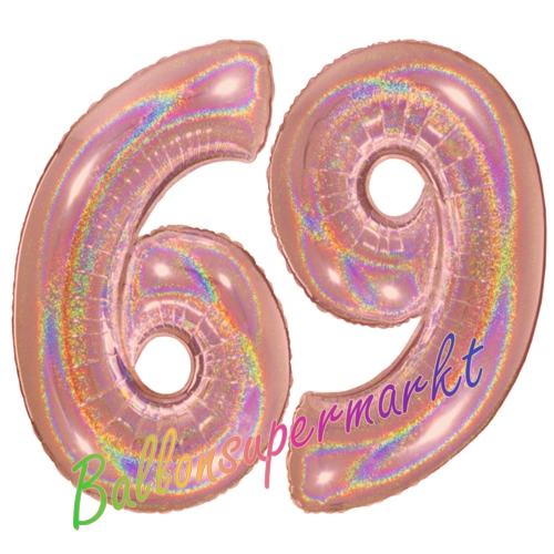 Folienballons-Zahlen-69-holografisch-Rosegold-Luftballons-Geschenk-69.-Geburtstag-Jubilaeum-Firmenveranstaltung