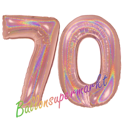 Folienballons-Zahlen-70-holografisch-Rosegold-Luftballons-Geschenk-70.-Geburtstag-Jubilaeum-Firmenveranstaltung