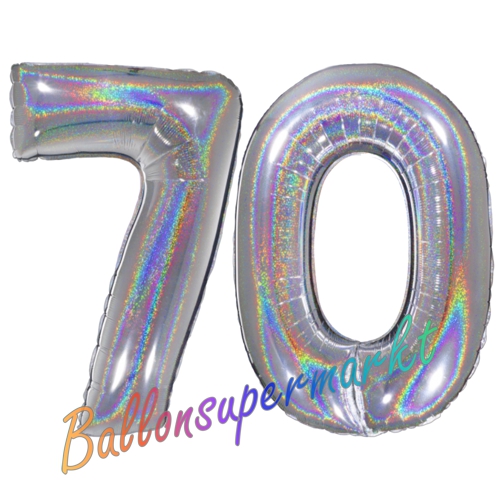 Folienballons-Zahlen-70-holografisch-Silber-Luftballons-Geschenk-70.-Geburtstag-Jubilaeum-Firmenveranstaltung