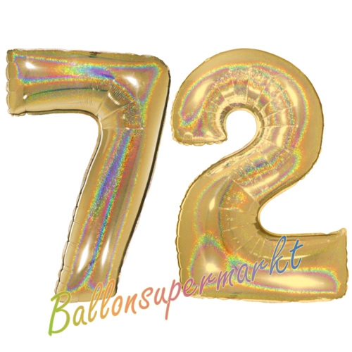Folienballons-Zahlen-72-holografisch-Gold-Luftballons-Geschenk-72.-Geburtstag-Jubilaeum-Firmenveranstaltung