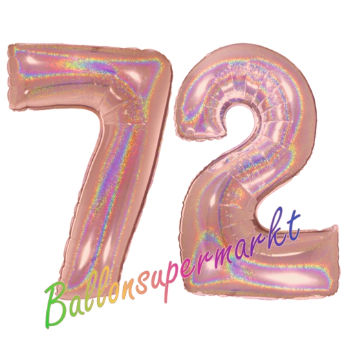 Folienballons-Zahlen-72-holografisch-Rosegold-Luftballons-Geschenk-72.-Geburtstag-Jubilaeum-Firmenveranstaltung