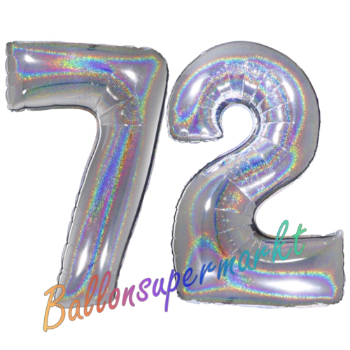 Folienballons-Zahlen-72-holografisch-Silber-Luftballons-Geschenk-72.-Geburtstag-Jubilaeum-Firmenveranstaltung