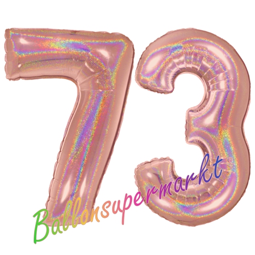 Folienballons-Zahlen-73-holografisch-Rosegold-Luftballons-Geschenk-73.-Geburtstag-Jubilaeum-Firmenveranstaltung