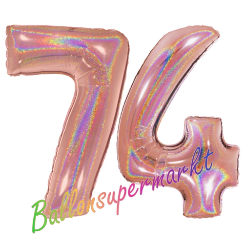Folienballons-Zahlen-74-holografisch-Rosegold-Luftballons-Geschenk-74.-Geburtstag-Jubilaeum-Firmenveranstaltung