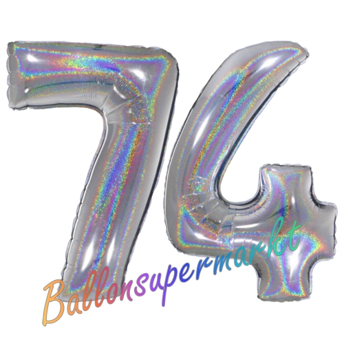 Folienballons-Zahlen-74-holografisch-Silber-Luftballons-Geschenk-74.-Geburtstag-Jubilaeum-Firmenveranstaltung