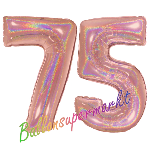 Folienballons-Zahlen-75-holografisch-Rosegold-Luftballons-Geschenk-75.-Geburtstag-Jubilaeum-Firmenveranstaltung